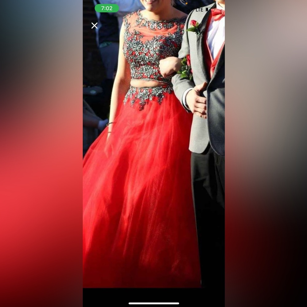 Elegant Red Two-Piece Gown with Embellished Top